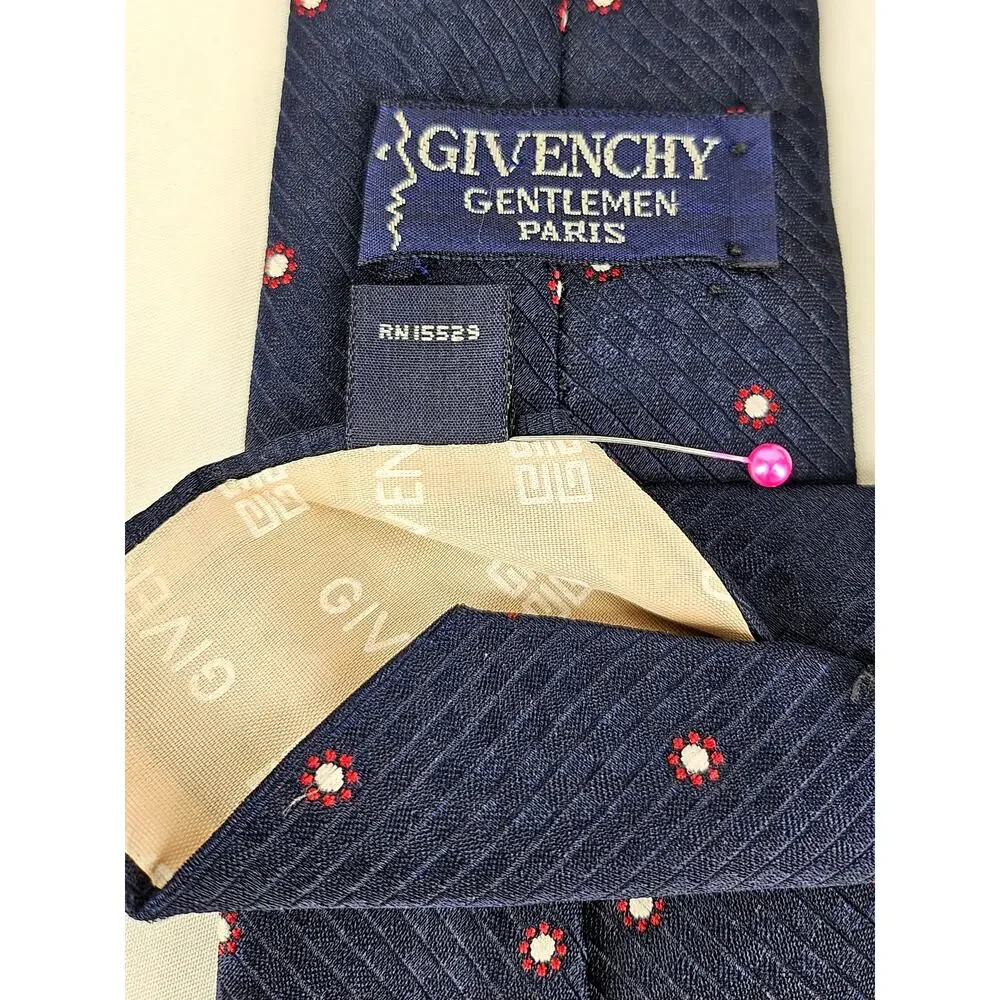 GIVENCHY GENTLEMAN PARIS VINTAGE MEN'S SILK NAVY BLUE POLKA DOT NECK 3